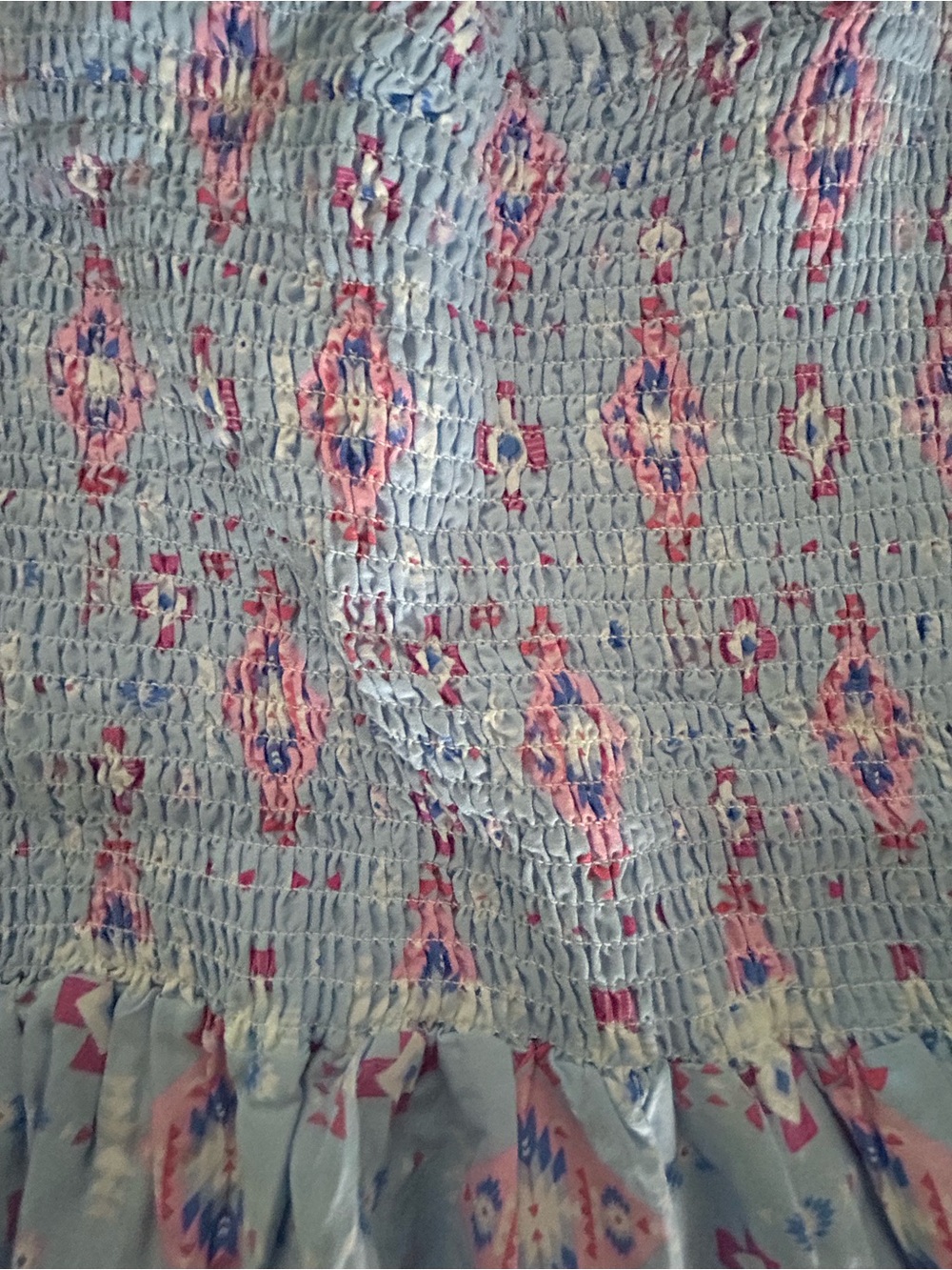 Simply Southern Smock Peplum Blouse Puff Sleeves Aztec Print Blue Pink NWT SZ M - Picture 8 of 13